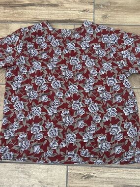 VTG Kate Howard 90 Women’s L Rust Blue Rose Sheer Blouse Key Hole Back